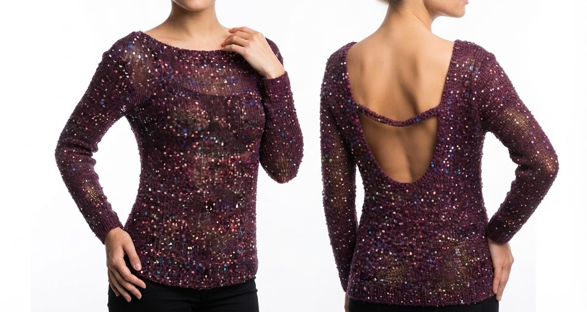 Sweater Burdeo con Lentejuelas Multicolor y Espalda Descubierta MISS SELFRIDGE (XS-S) SHOWROOM 1