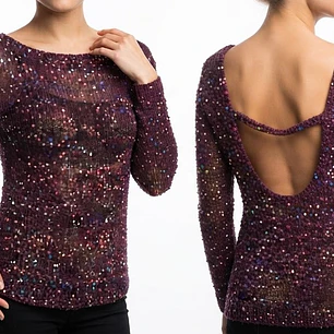 Sweater Burdeo con Lentejuelas Multicolor y Espalda Descubierta MISS SELFRIDGE (XS-S) SHOWROOM