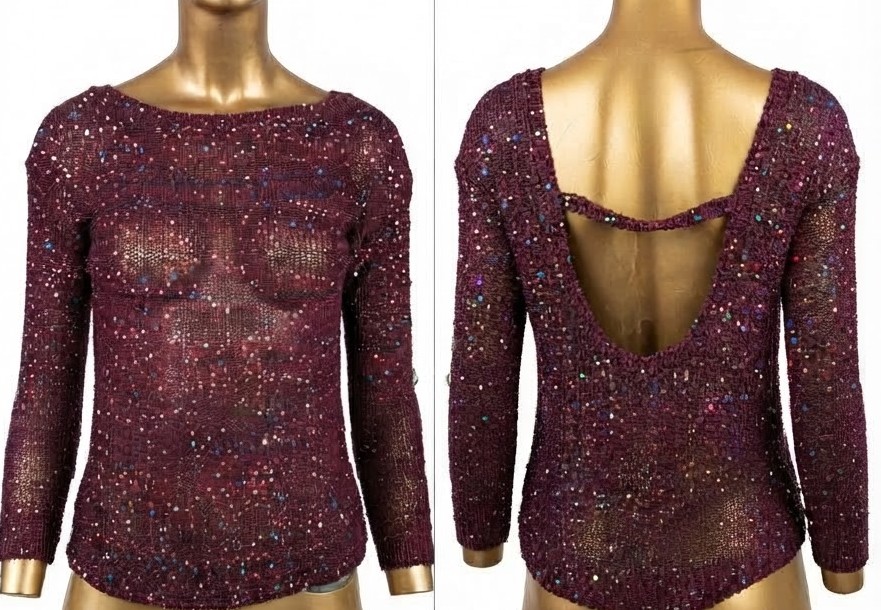 Sweater Burdeo con Lentejuelas Multicolor y Espalda Descubierta MISS SELFRIDGE (XS-S) SHOWROOM 3