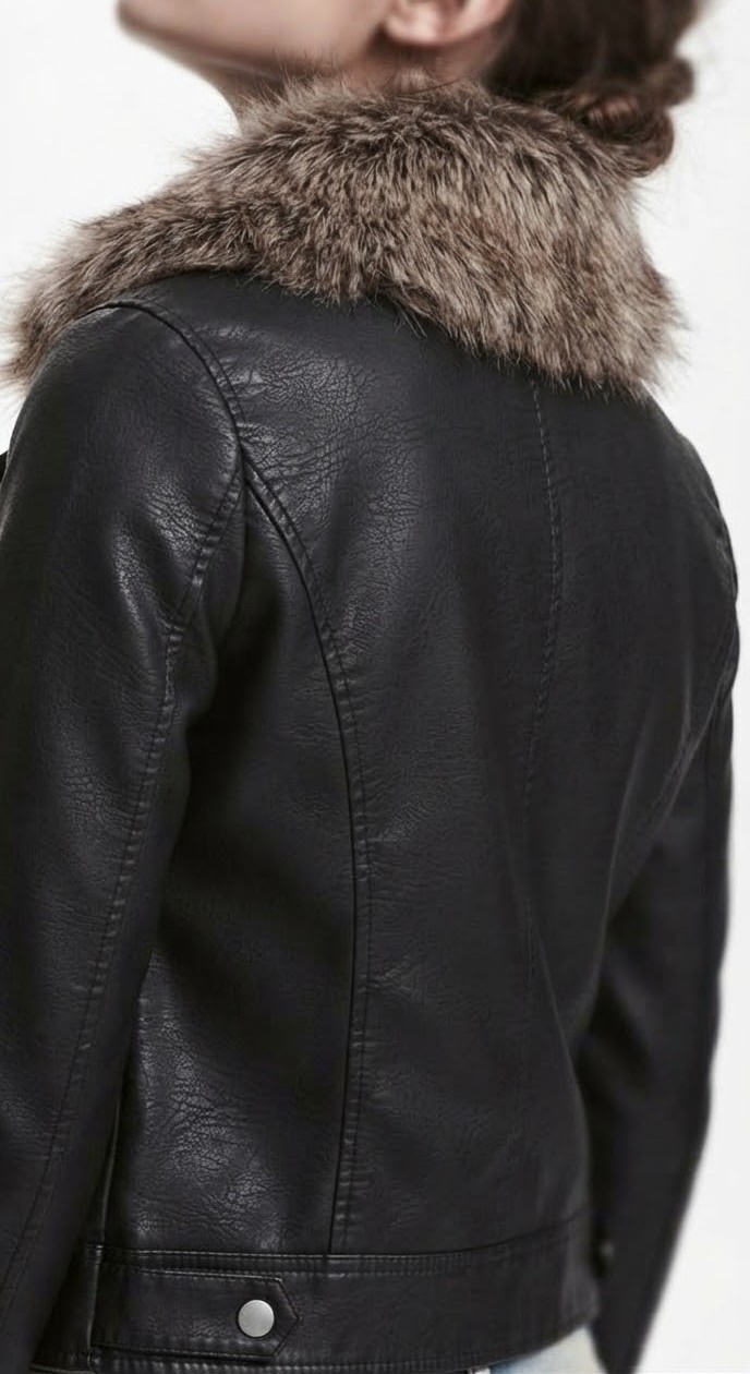 Chaqueta Biker Ecocuero con Cuello de Piel Sintética Desmontable TOPSHOP (XS-34) NUEVO 4