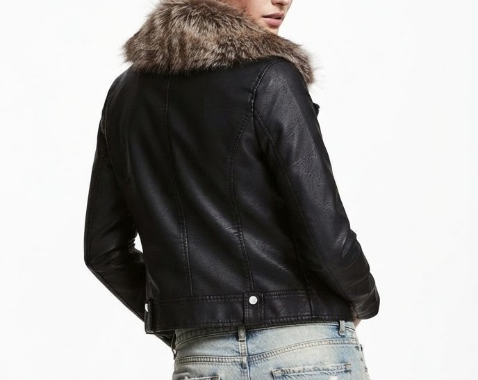 Chaqueta Biker Ecocuero con Cuello de Piel Sintética Desmontable TOPSHOP (XS-34) NUEVO 3
