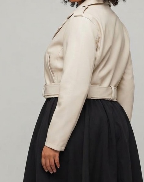 Chaqueta Biker Cropped de Ecocuero Beige con Cinturón TOPSHOP (L) NUEVO CON ETIQUETAS 2