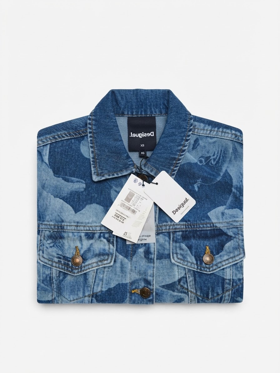 Chaqueta Mezclilla Estampado Floral Láser y Pretina Elástica DESIGUAL (XS) NUEVO CON ETIQUETAS 4