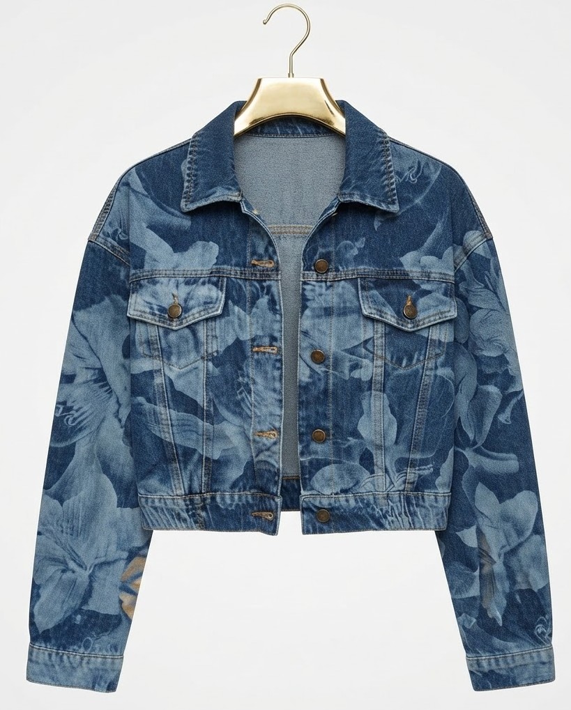 Chaqueta Mezclilla Estampado Floral Láser y Pretina Elástica DESIGUAL (XS) NUEVO CON ETIQUETAS 3