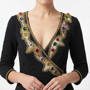 Blusa Top Cruzado Texturizado con Pedrería y Bordado Dorado ANN BALON CREAZIONI ITALIANE (S-M) SHOWROOM