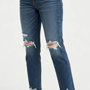 Pantalón Jeans Mezclilla Azul con Roturas y Ruedo Deshilachado AMERICAN EAGLE (XS) NUEVO