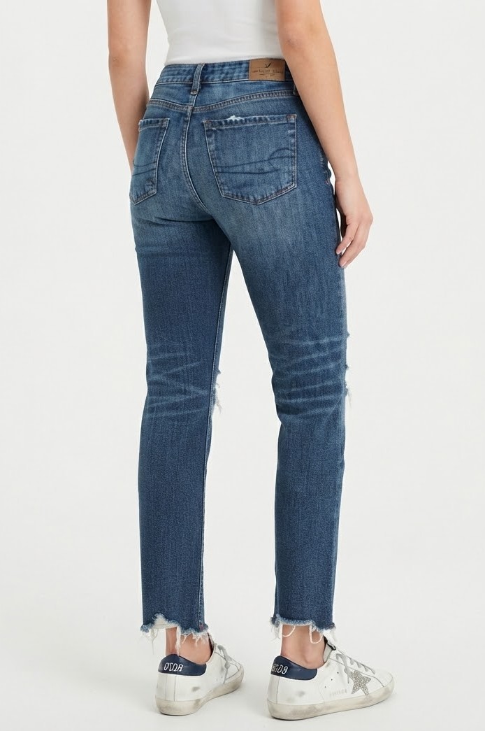Pantalón Jeans Mezclilla Azul con Roturas y Ruedo Deshilachado AMERICAN EAGLE (XS) NUEVO 2