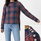 Camisa Tartán Funnel Neck Botón Pedrería J.CREW (S-M) NUEVO - Miniatura 2