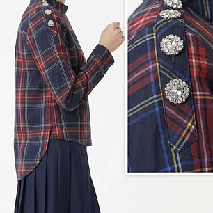 Camisa Tartán Funnel Neck Botón Pedrería J.CREW (S-M) NUEVO
