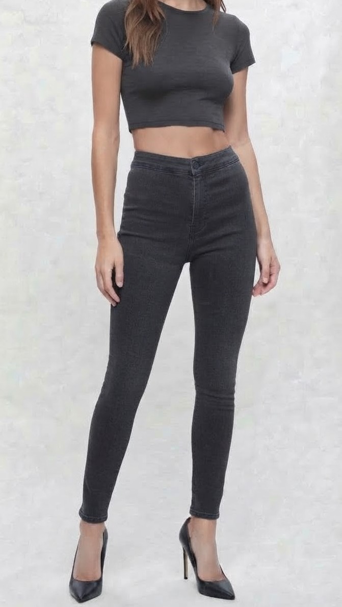 Jeans Modelo Joni Skinny Tiro Alto Negro Deslavado TOPSHOP (S-36) NUEVO 1