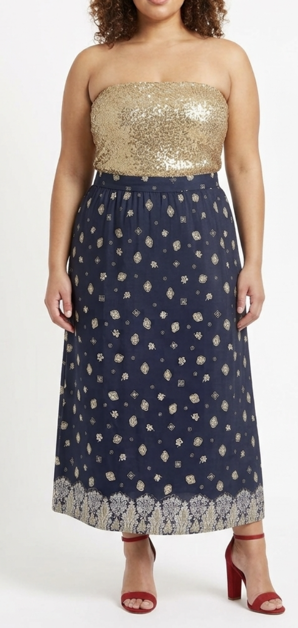 Falda Larga 100% Seda Bandana Faux Wrap COLDWATER CREEK (XL) NUEVO CON ETIQUETAS  1