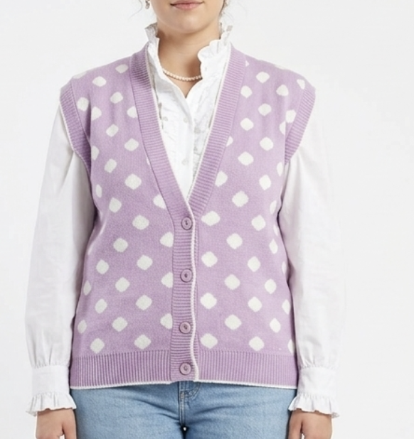 Chaleco Sin Mangas Polka Dot Rosa DELIVERY LTD TRUE VINTAGE UNISEX (L) NUEVO 1