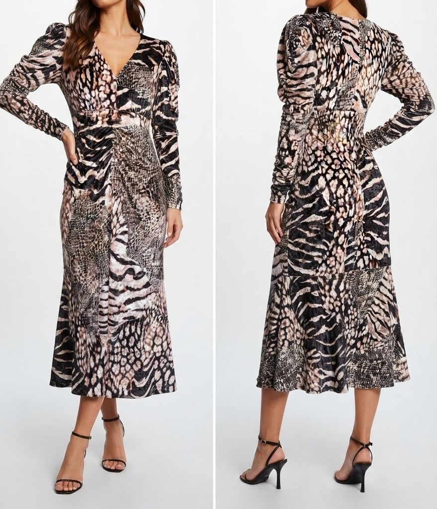 Vestido Midi de Terciopelo Animal Print Manga Larga  SHEIN CURVE (M) NUEVO CON ETIQUETAS 1