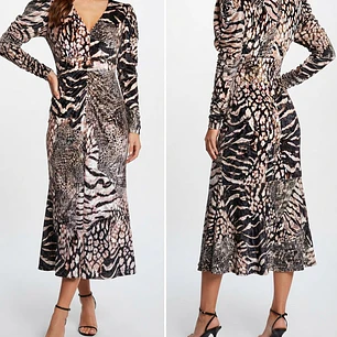 Vestido Midi de Terciopelo Animal Print Manga Larga  SHEIN CURVE (M) NUEVO CON ETIQUETAS