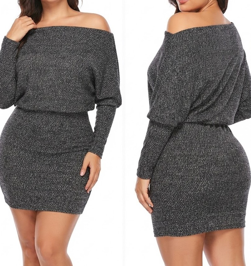 Vestido Corto Tejido Off-Shoulder Manga Murciélago Jaspeado FASHION NOVA (M-L) NUEVO CON ETIQUETAS 1