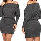 Vestido Corto Tejido Off-Shoulder Manga Murciélago Jaspeado FASHION NOVA (M-L) NUEVO CON ETIQUETAS - thumbnail 1