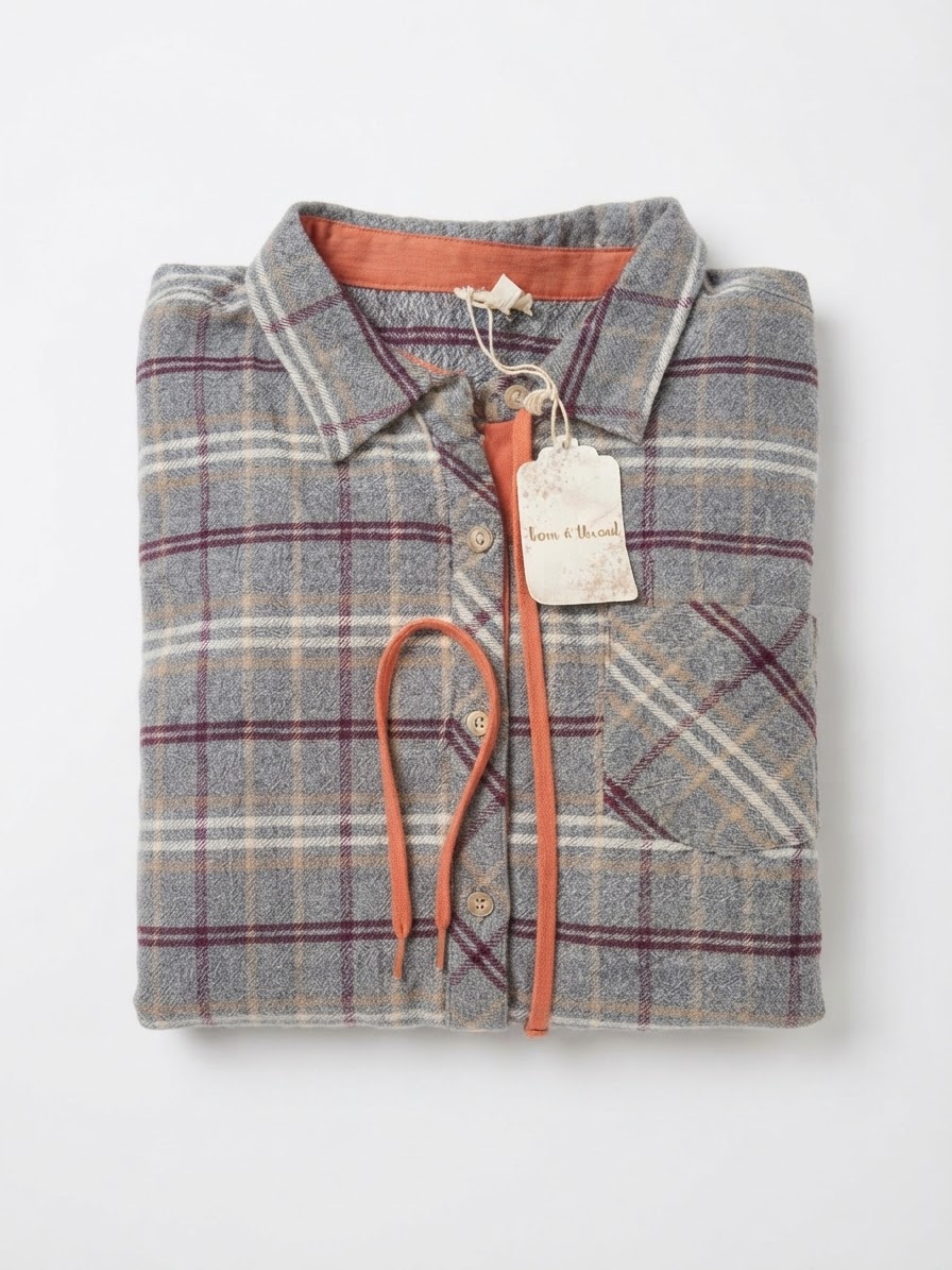 Vestido Camisero de Franela a Cuadros con Cordón Ajustable BORN & THREAD (S) NUEVO CON ETIQUETAS 2