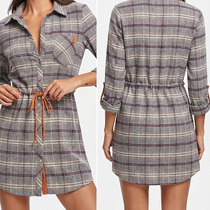 Vestido Camisero de Franela a Cuadros con Cordón Ajustable BORN & THREAD (S) NUEVO CON ETIQUETAS