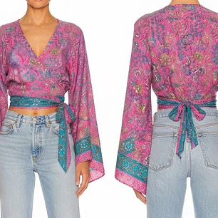 Blusa Crop Cruzada Boho Mangas Acampanadas Estampado Paisley NUEVA FASHION (S-M-L) NUEVO CON ETIQUETAS