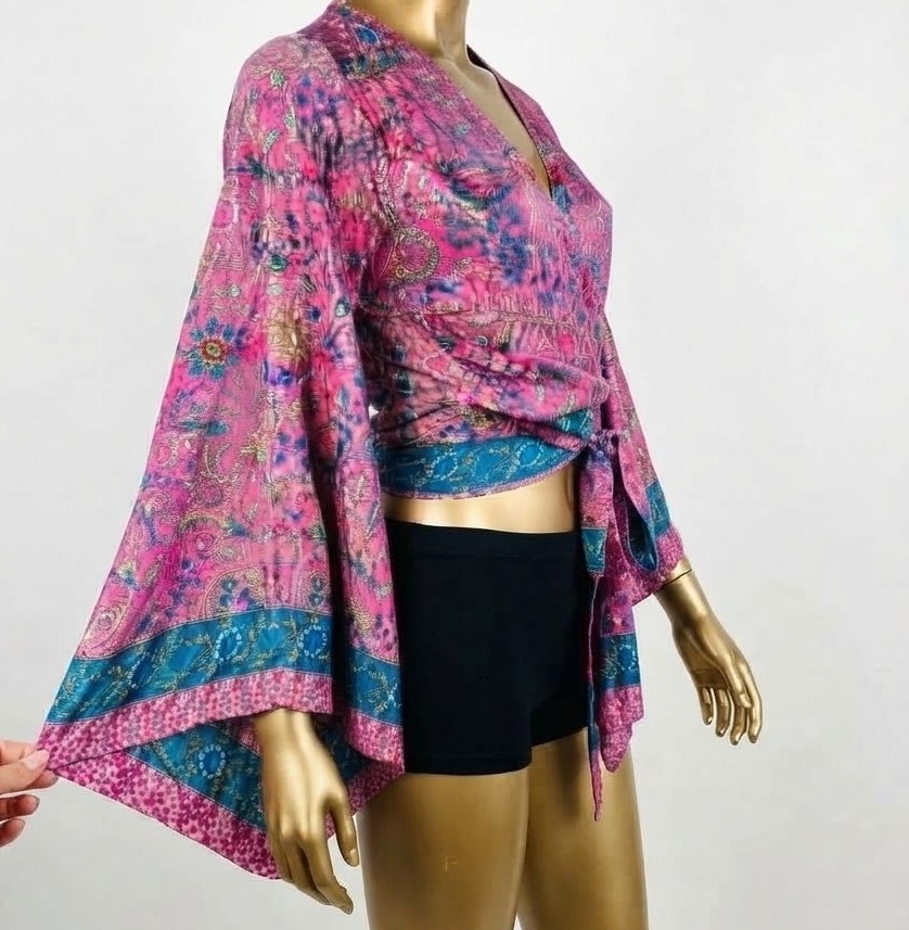 Blusa Crop Cruzada Boho Mangas Acampanadas Estampado Paisley NUEVA FASHION (S-M-L) NUEVO CON ETIQUETAS 3