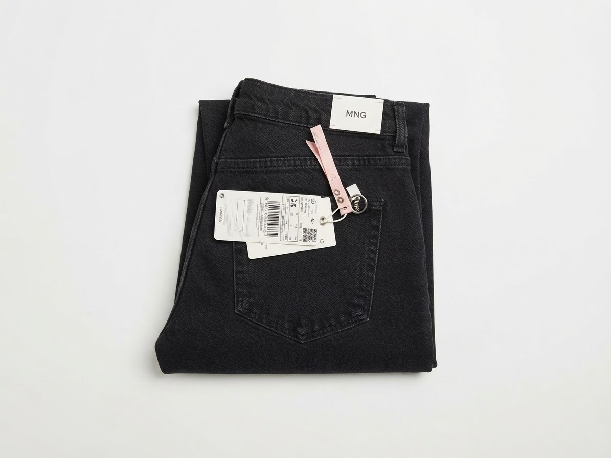 Jeans Mom Fit  Rectos Tiro Alto Negro Lavado MNG (S-38) NUEVO CON ETIQUETAS 2