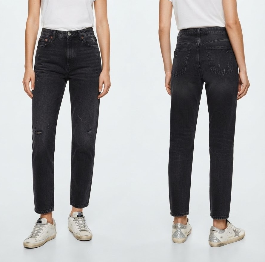 Jeans Mom Fit  Rectos Tiro Alto Negro Lavado MNG (S-38) NUEVO CON ETIQUETAS 1