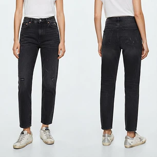 Jeans Mom Fit  Rectos Tiro Alto Negro Lavado MNG (S-38) NUEVO CON ETIQUETAS