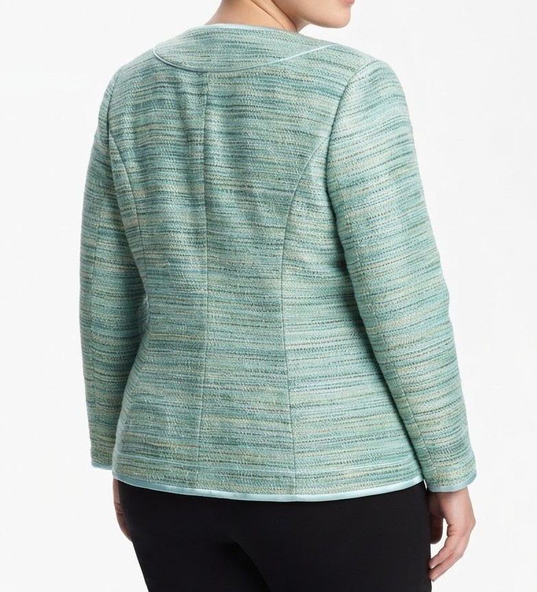 Chaqueta / Blazer de Tweed Verde Menta con Borde de Satén LAFAYETTE 148 N.Y (XL-46) SHOWROOM 2