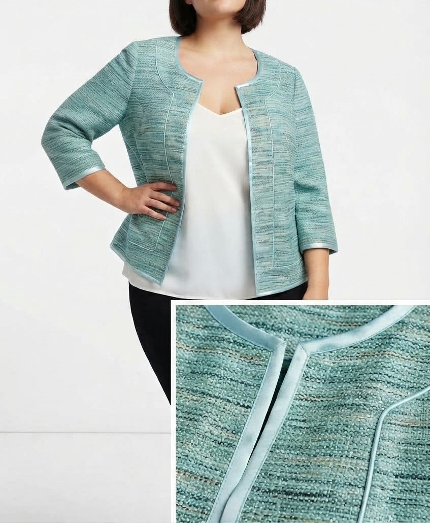 Chaqueta / Blazer de Tweed Verde Menta con Borde de Satén LAFAYETTE 148 N.Y (XL-46) SHOWROOM 1