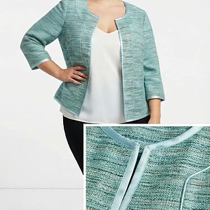 Chaqueta / Blazer de Tweed Verde Menta con Borde de Satén LAFAYETTE 148 N.Y (XL-46) SHOWROOM