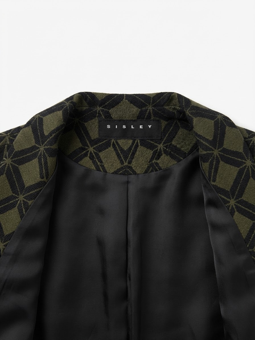 Chaqueta Biker Jacquard Geométrico Verde Olivo y Negro SISLEY (S) SHOWROOM 3