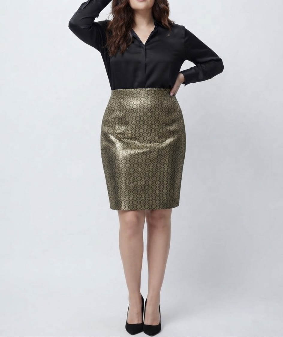 Falda 64% Algodon en Brocado Jacquard Dorado y Negro ANN TAYLOR (M-L) NUEVO 1