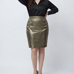 Falda 64% Algodon en Brocado Jacquard Dorado y Negro ANN TAYLOR (M-L) NUEVO