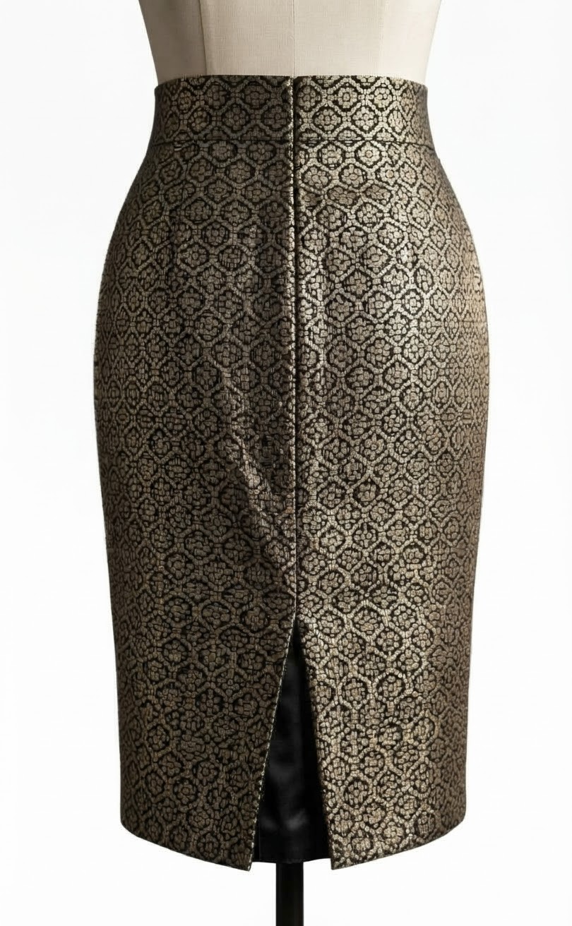 Falda 64% Algodon en Brocado Jacquard Dorado y Negro ANN TAYLOR (M-L) NUEVO 3