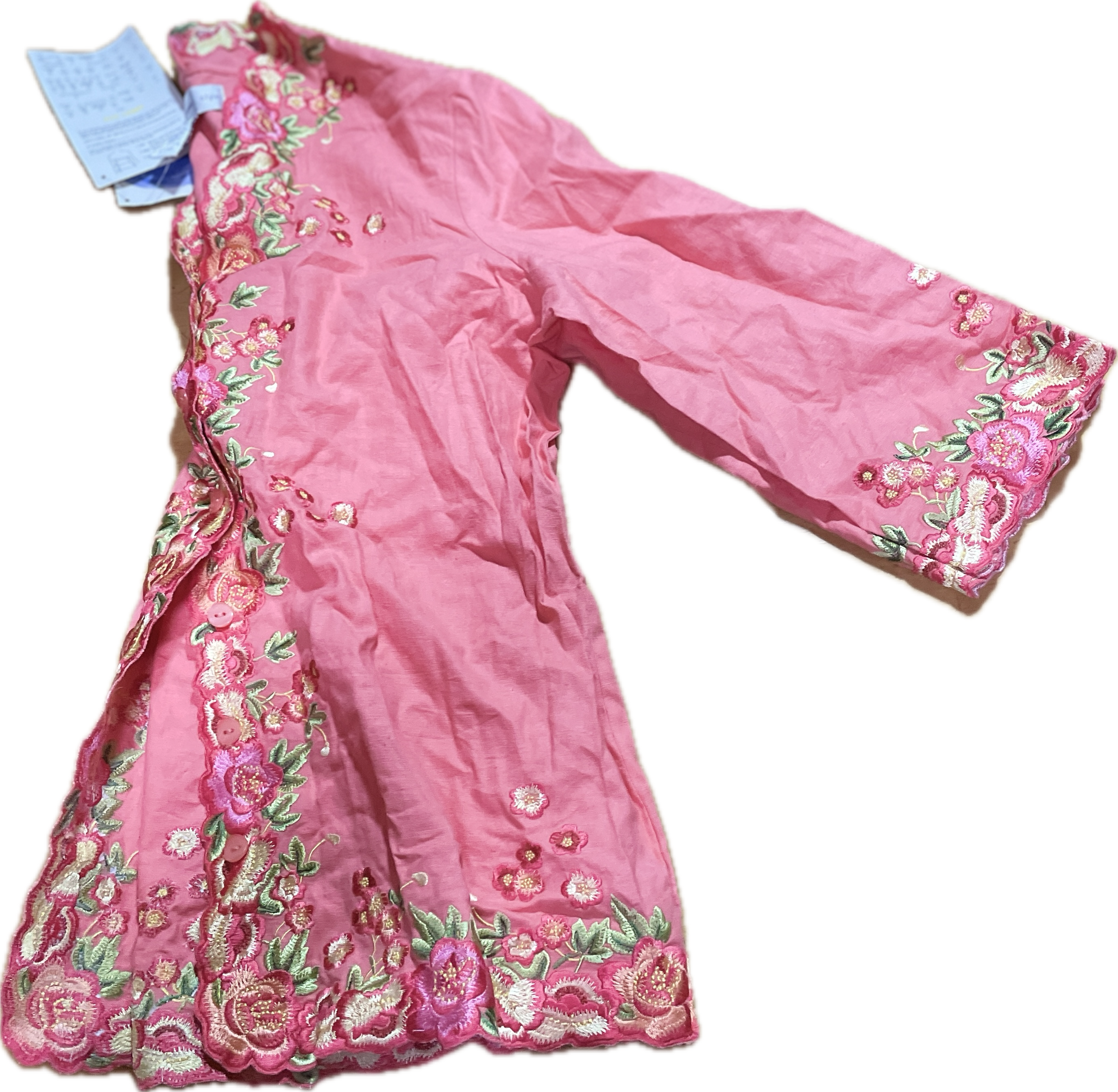 Tapado/Túnica 55% Lino Bordados Rosas SUSAN GRAVER (L) NUEVO CON ETIQUETAS 6