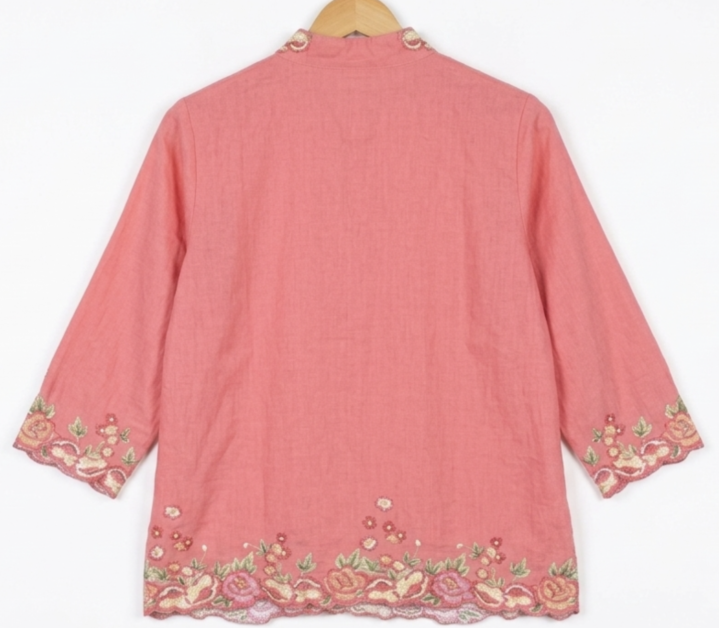 Tapado/Túnica 55% Lino Bordados Rosas SUSAN GRAVER (L) NUEVO CON ETIQUETAS 3
