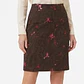 Falda 100% Cuero Gamuzado Café con Flores Bordadas ANN TAYLOR (S) SHOWROOM - thumbnail 1