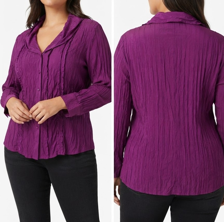 Blusa Morada Texturizada con Encaje / Plisados GERRY WEBER (XXL-50/52) SHOWROOM 1