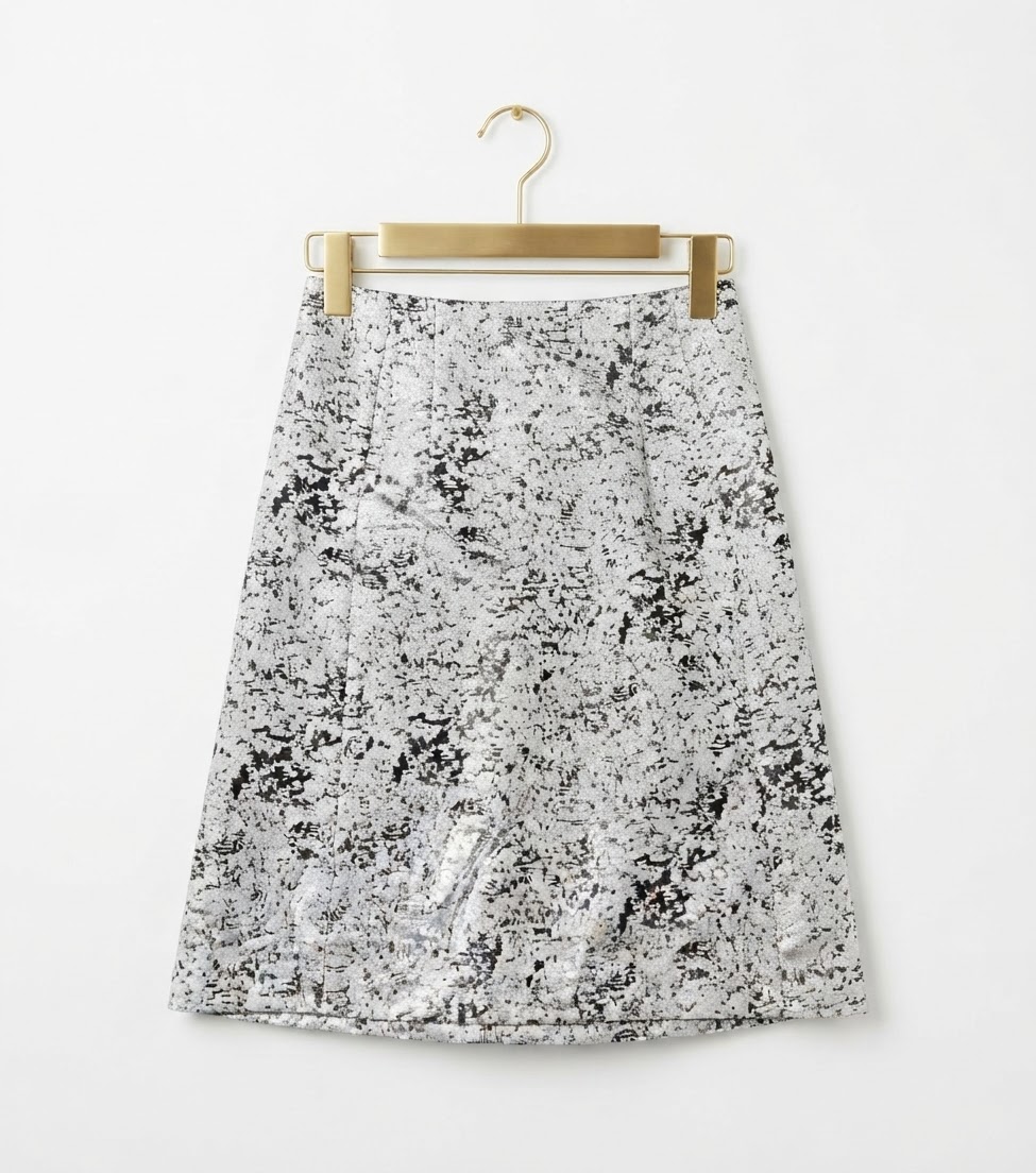 Falda Metalizada Jacquard Plata / Negro ELLEN TRACY (XS-S) NUEVO 1