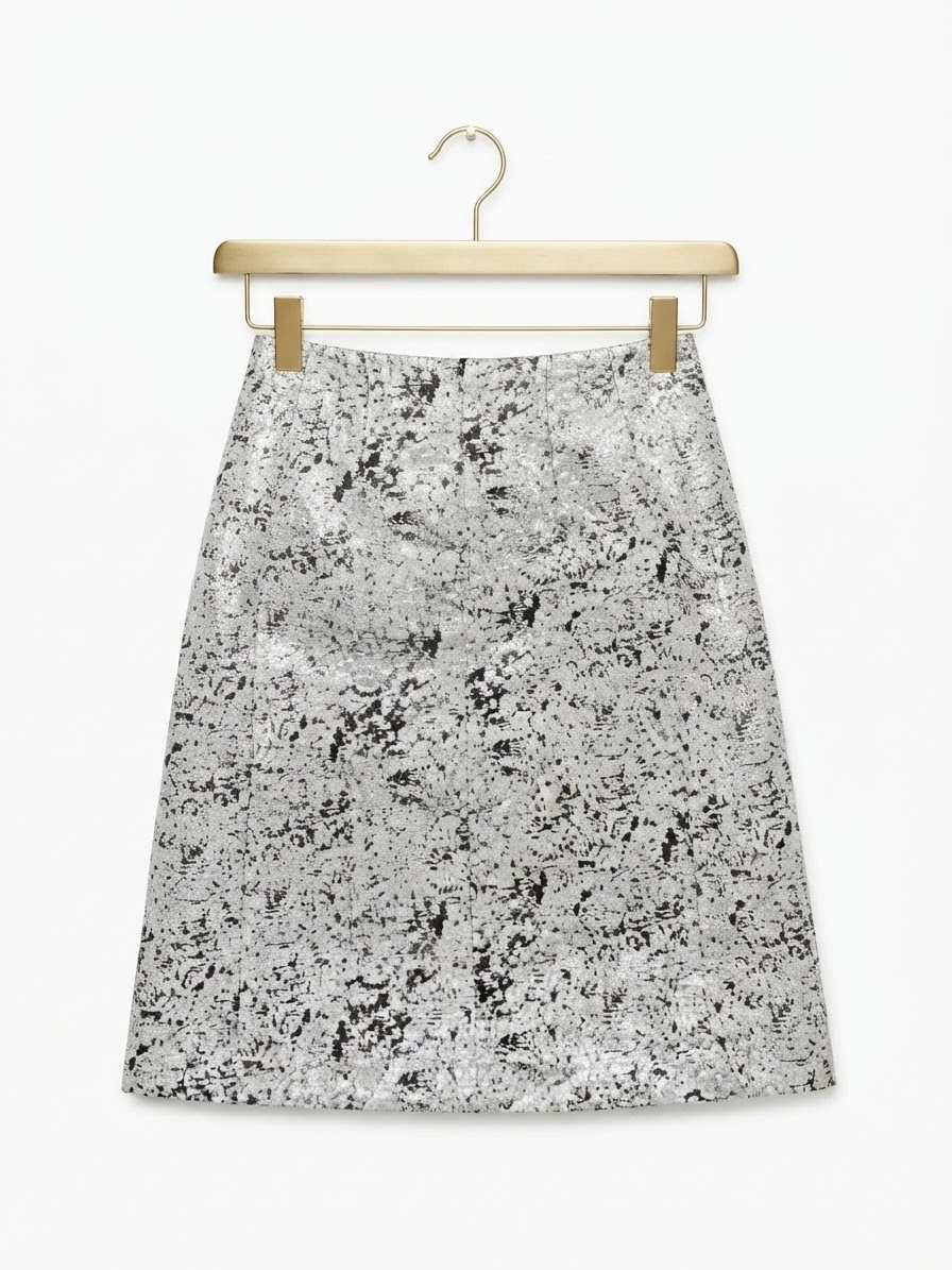 Falda Metalizada Jacquard Plata / Negro ELLEN TRACY (XS-S) NUEVO 2
