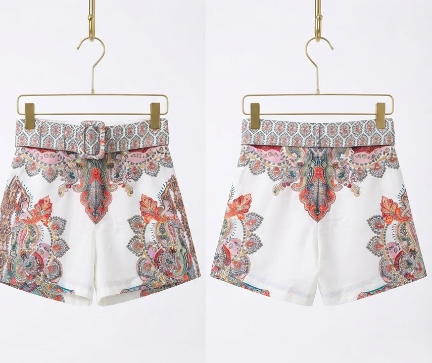 Short Estampado Paisley con Cinturón Ancho Estilo Resort / Verano TINA TRUNK (XS-S) NUEVO 2