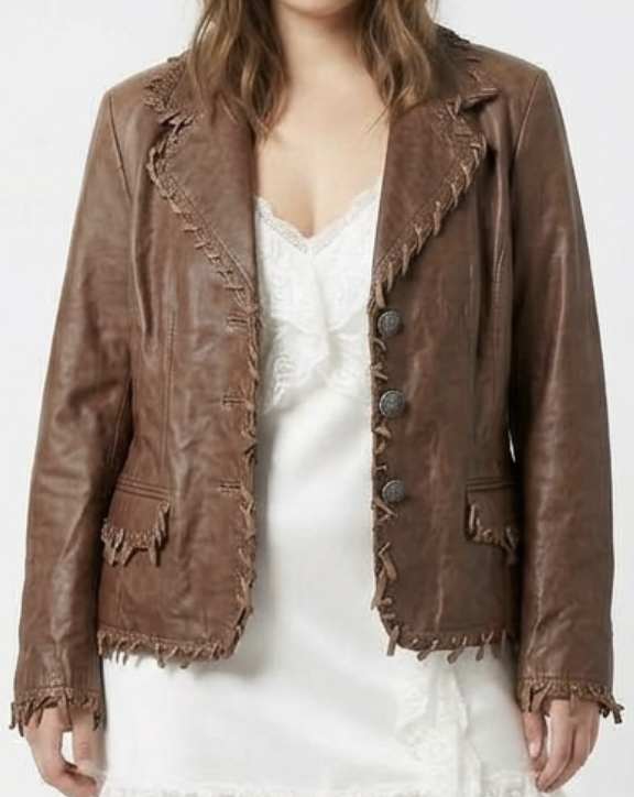 Chaqueta/Blazer 100% Cuero Boho Chic Flecos LEATHER SOUND (L-XL) TRUE VINTAGE 1