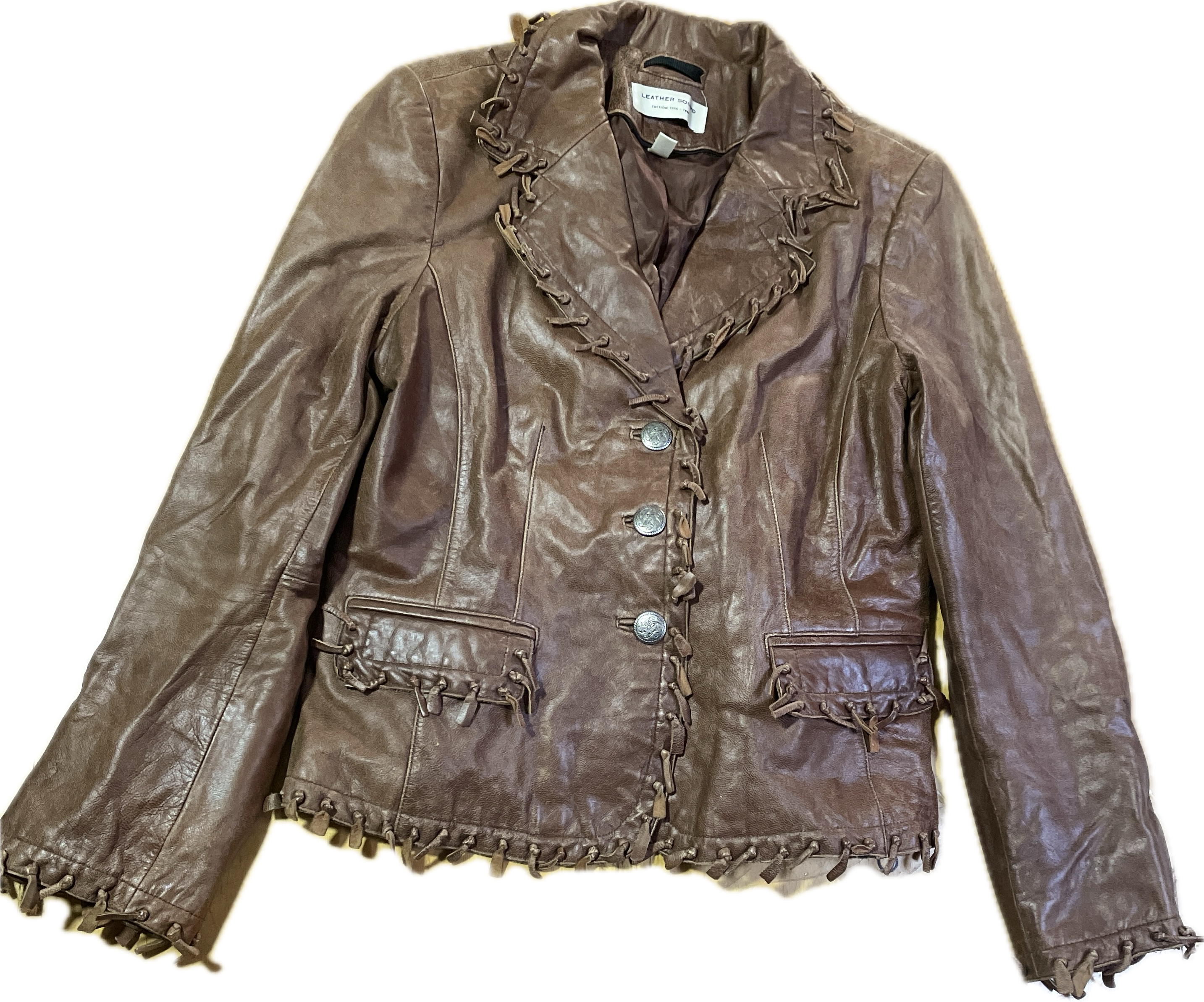Chaqueta/Blazer 100% Cuero Boho Chic Flecos LEATHER SOUND (L-XL) TRUE VINTAGE 7
