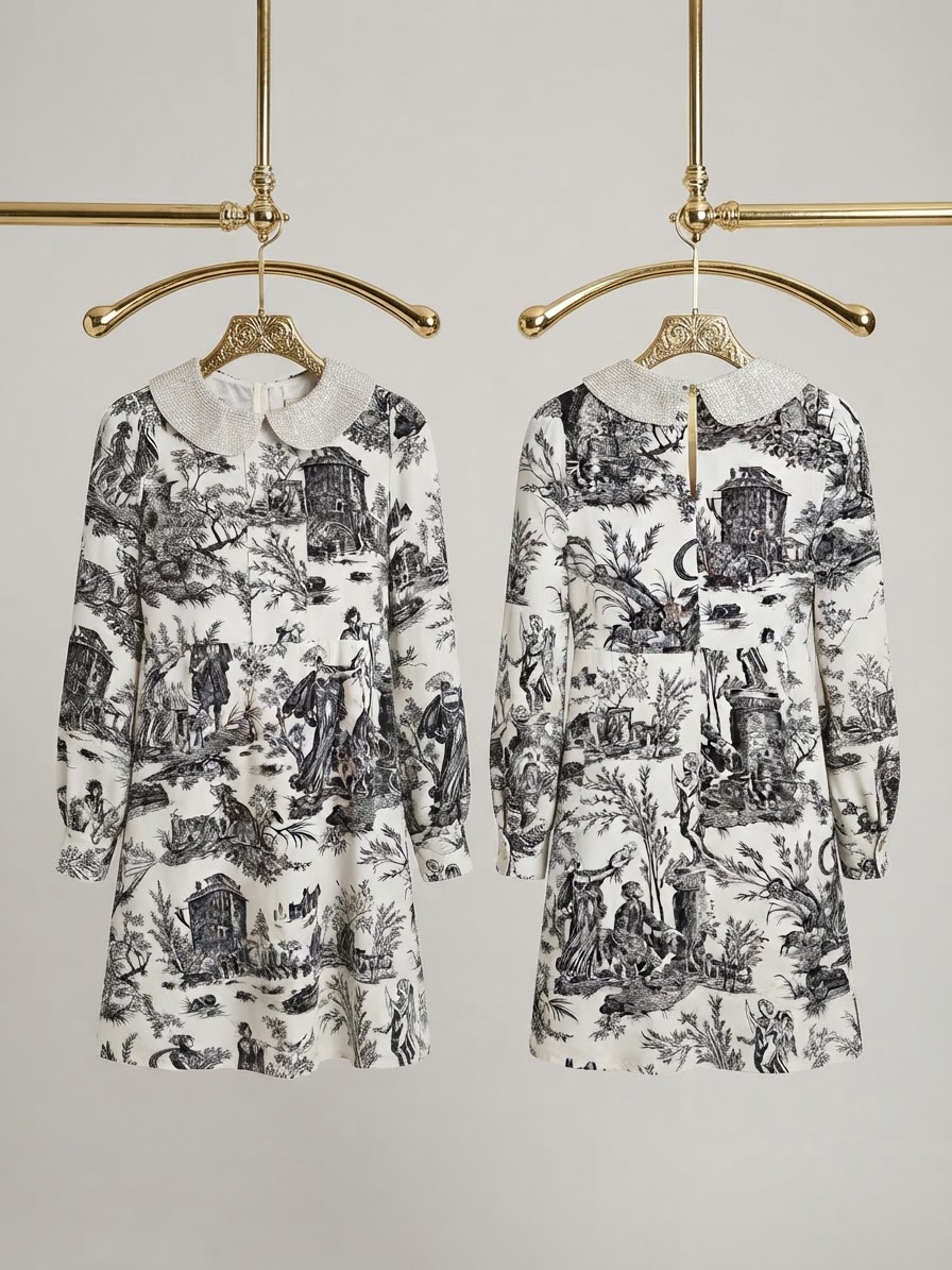 Vestido Corto con Cuello Peter Pan y Estampado Toile de Jouy LUCKY BRAND (S) NUEVO 2