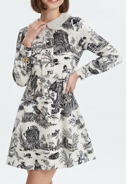 Vestido Corto con Cuello Peter Pan y Estampado Toile de Jouy LUCKY BRAND (S) NUEVO 1