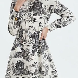 Vestido Corto con Cuello Peter Pan y Estampado Toile de Jouy LUCKY BRAND (S) NUEVO