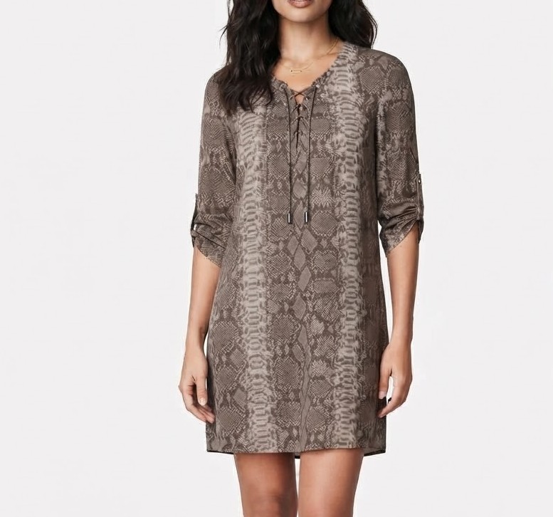 Vestido Túnica con Estampado de Serpiente y Cuello Acordonado MICHAEL KORS (M) SHOWROOM 1