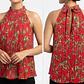 Blusa Plisada Cuello Halter con Estampado Tropical MILK & HONEY (L) NUEVO CON ETIQUETAS - Miniatura 1
