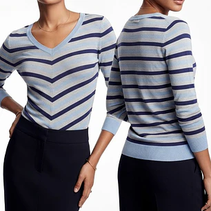 Suéter 80% Rayon Escote en V a Rayas y Chevron THE LIMITED (S) NUEVO CON ETIQUETAS