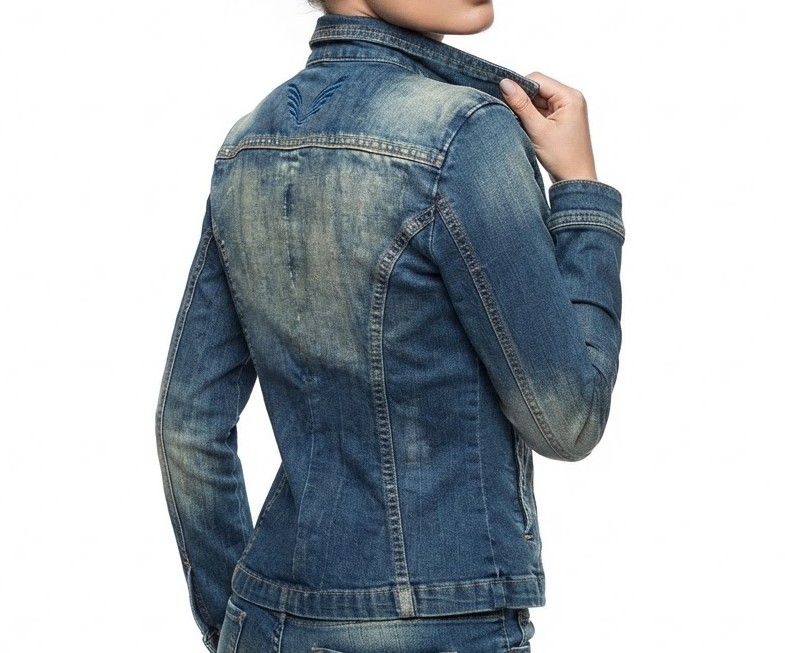 Chaqueta Blazer Denim 100% Algodon Entallada con Lavado Gastado y Bordado en Espalda RAPSODIA (S) SHOWROOM 2